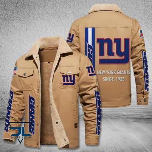 New York Giants Fleece Leather Jacket V3116 - Image 4