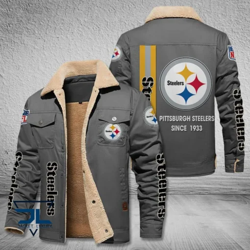 Pittsburgh Steelers Fleece Leather Jacket V3116 - Image 4