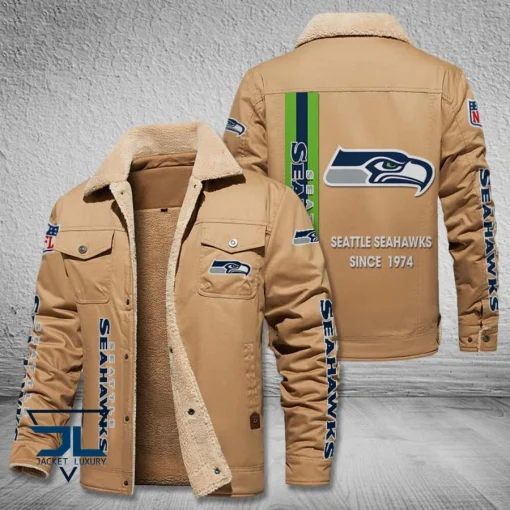 Seattle Seahawks Fleece Leather Jacket V3116 - Image 4