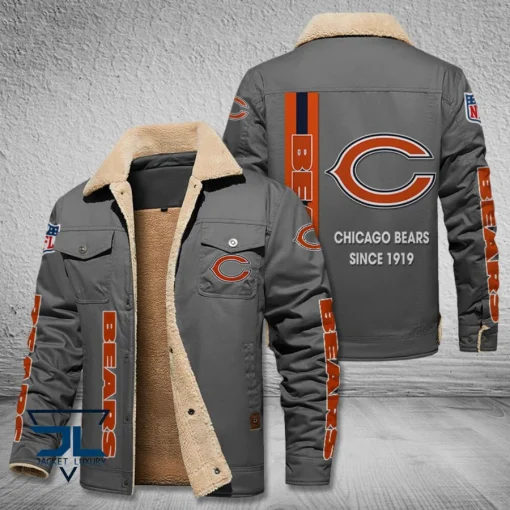 Chicago Bears Fleece Leather Jacket V3116 - Image 4