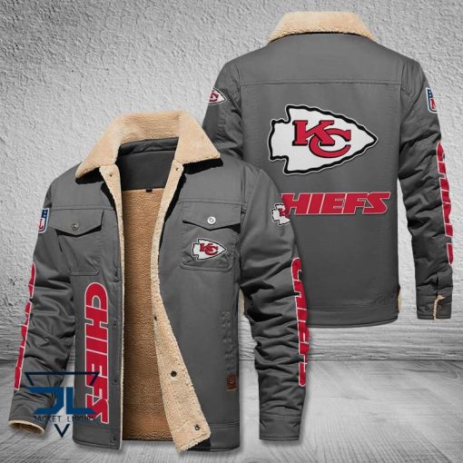 Kansas City Chiefs Fleece Leather Jacket V3116 - Image 4