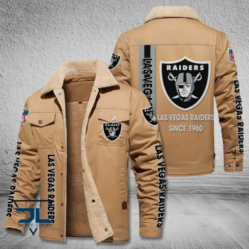 Las Vegas Raiders Fleece Leather Jacket V3116 - Image 4
