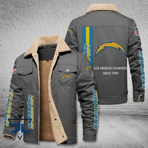 Los Angeles Chargers Fleece Leather Jacket V3116 - Image 4