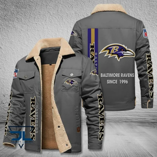 Baltimore Ravens Fleece Leather Jacket V3116 - Image 4