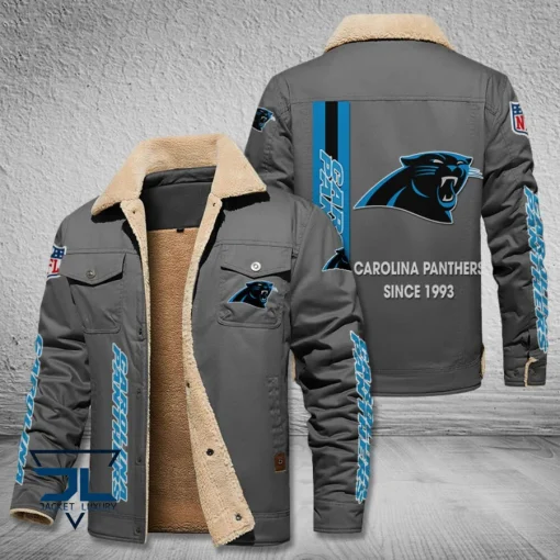 Carolina Panthers Fleece Leather Jacket V3116 - Image 4