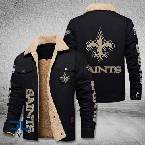 New Orleans Saints Fleece Leather Jacket V3116 - Image 4