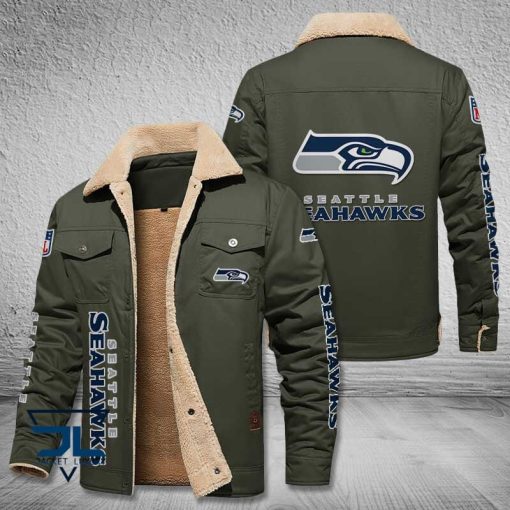 Seattle Seahawks Fleece Leather Jacket V3116 - Image 6