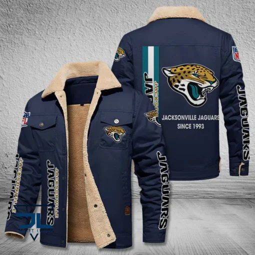 Jacksonville Jaguars Fleece Leather Jacket V3116 - Image 5