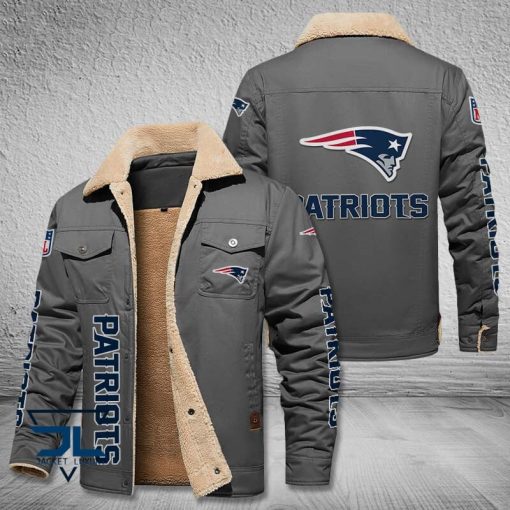 New England Patriots Fleece Leather Jacket V3116 - Image 5