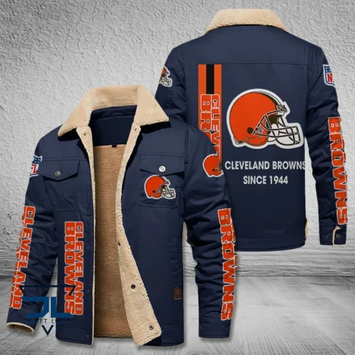 Cleveland Browns Fleece Leather Jacket V3116 - Image 5