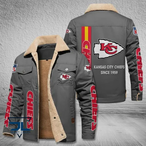 Kansas City Chiefs Fleece Leather Jacket V3116 - Image 5