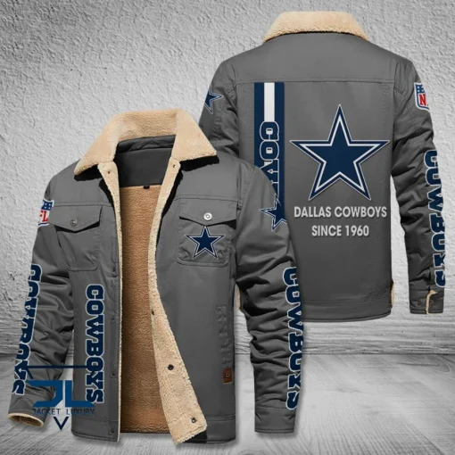 Dallas Cowboys Fleece Leather Jacket V3116 - Image 5