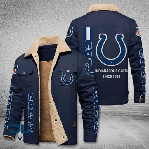 Indianapolis Colts Fleece Leather Jacket V3116 - Image 5