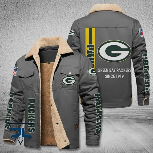 Green Bay Packers Fleece Leather Jacket V3116 - Image 5