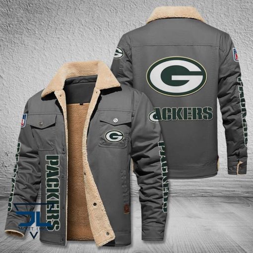 Green Bay Packers Fleece Leather Jacket V3116 - Image 5