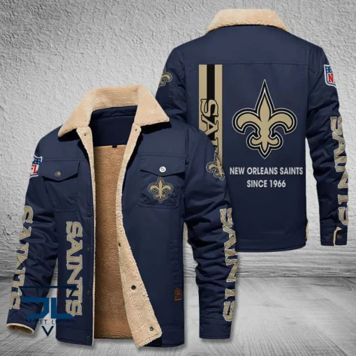 New Orleans Saints Fleece Leather Jacket V3116 - Image 5
