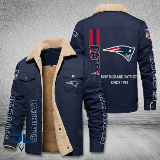 New England Patriots Fleece Leather Jacket V3116 - Image 5