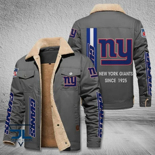 New York Giants Fleece Leather Jacket V3116 - Image 5