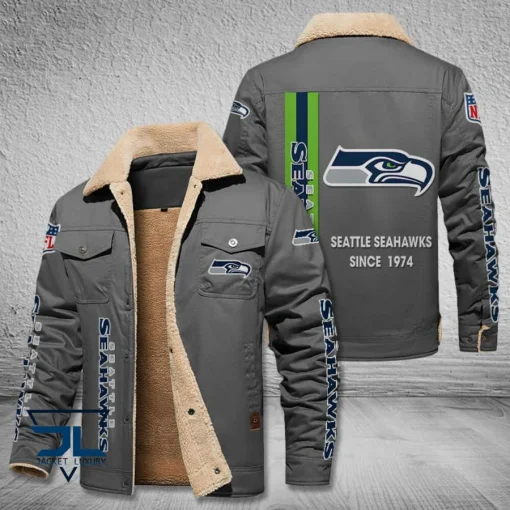 Seattle Seahawks Fleece Leather Jacket V3116 - Image 5