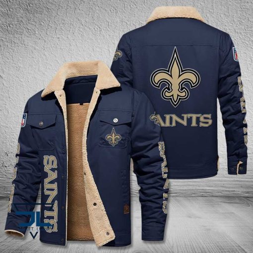 New Orleans Saints Fleece Leather Jacket V3116 - Image 5