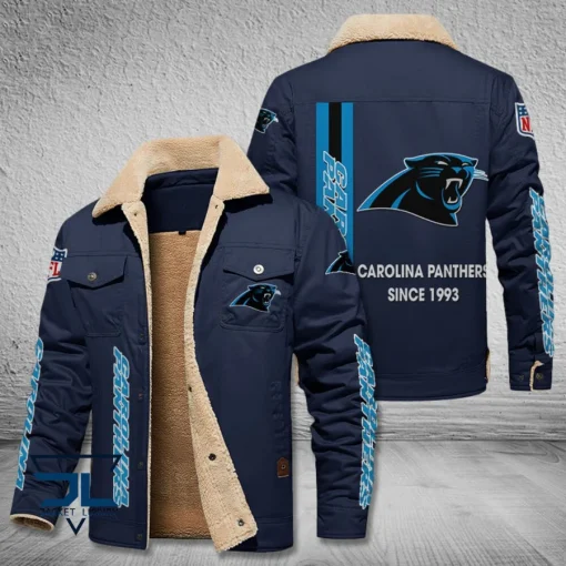 Carolina Panthers Fleece Leather Jacket V3116 - Image 5