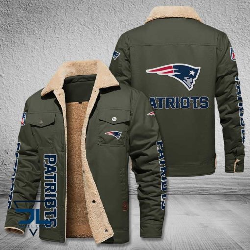 New England Patriots Fleece Leather Jacket V3116 - Image 6