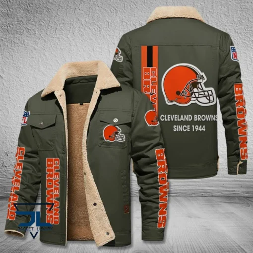 Cleveland Browns Fleece Leather Jacket V3116 - Image 6