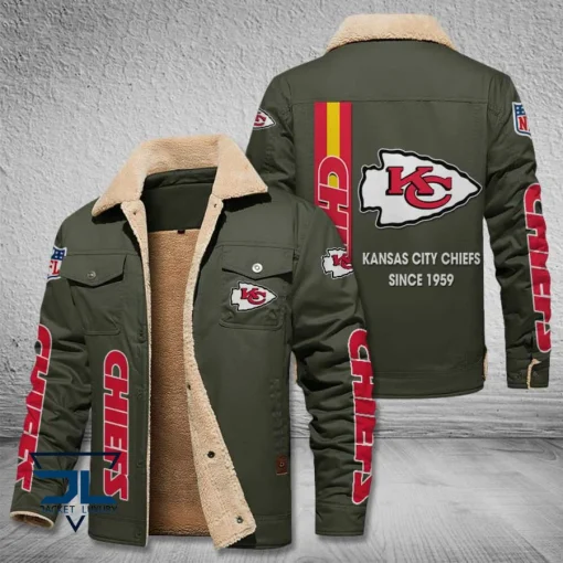 Kansas City Chiefs Fleece Leather Jacket V3116 - Image 6