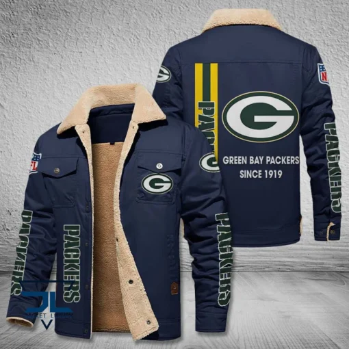 Green Bay Packers Fleece Leather Jacket V3116 - Image 6