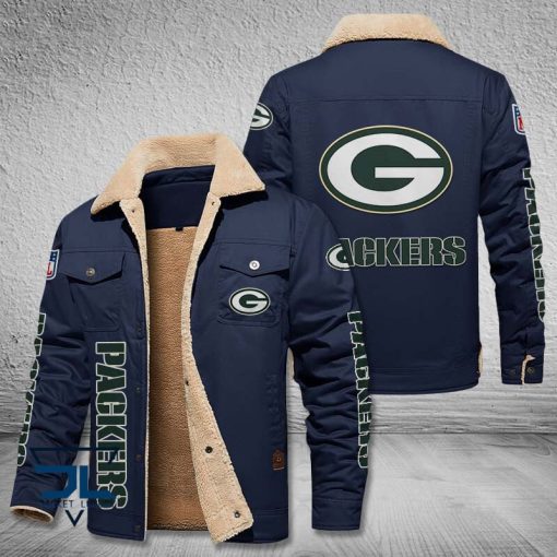 Green Bay Packers Fleece Leather Jacket V3116 - Image 6