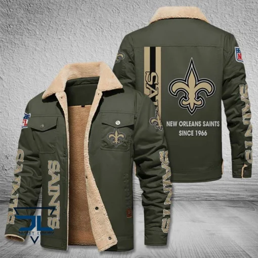 New Orleans Saints Fleece Leather Jacket V3116 - Image 6