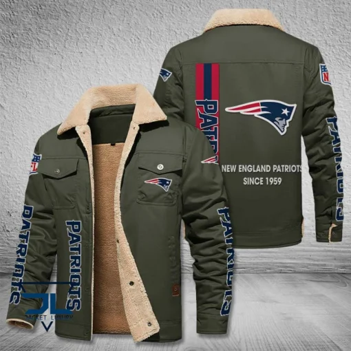 New England Patriots Fleece Leather Jacket V3116 - Image 6