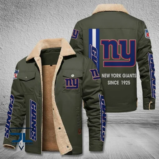 New York Giants Fleece Leather Jacket V3116 - Image 6