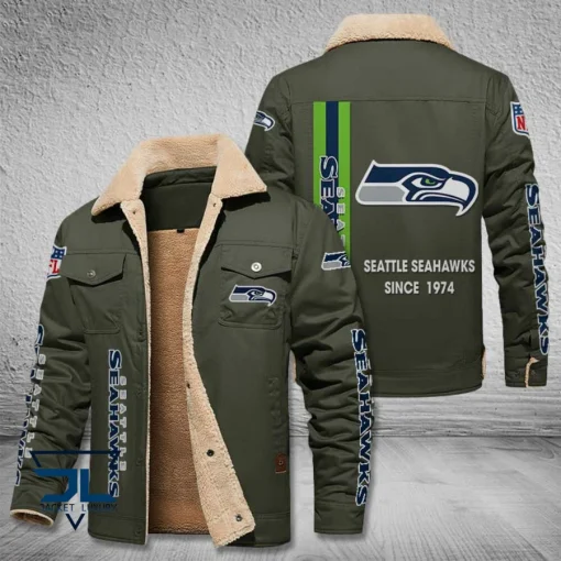 Seattle Seahawks Fleece Leather Jacket V3116 - Image 6