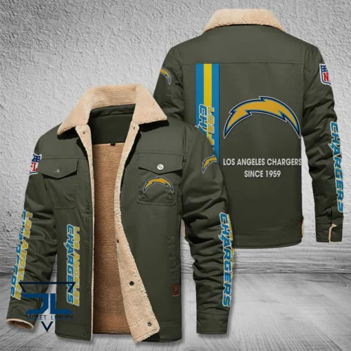 Los Angeles Chargers Fleece Leather Jacket V3116 - Image 6