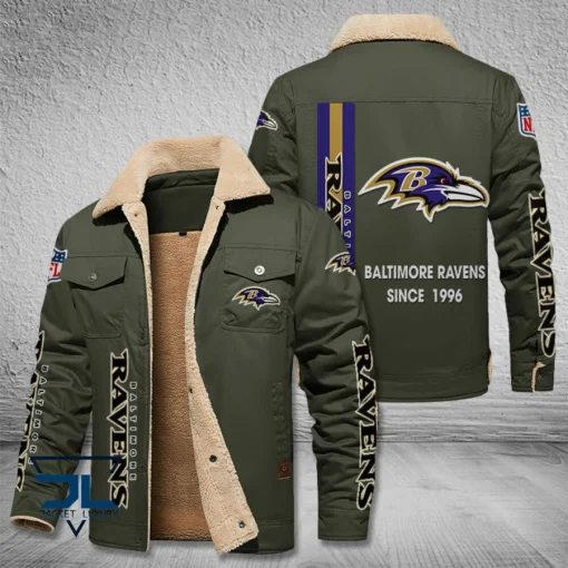 Baltimore Ravens Fleece Leather Jacket V3116 - Image 6