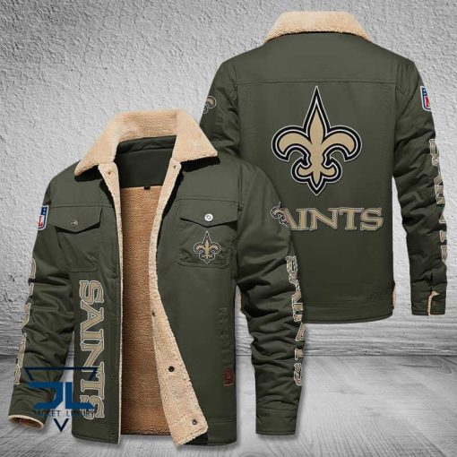 New Orleans Saints Fleece Leather Jacket V3116 - Image 6