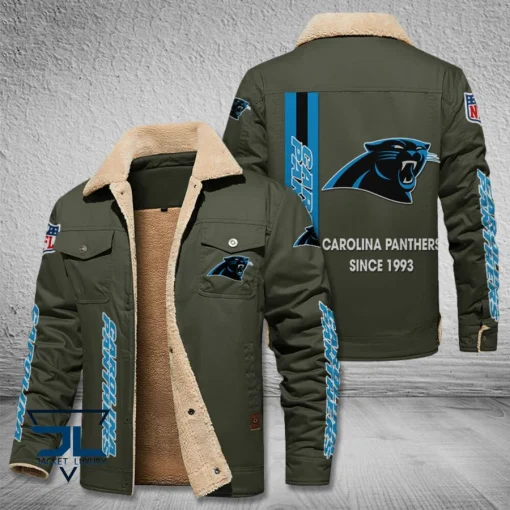 Carolina Panthers Fleece Leather Jacket V3116 - Image 6