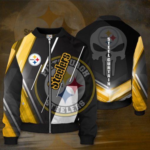 Pittsburgh Steelers Skull Bomber Jacket V02 - Image 2