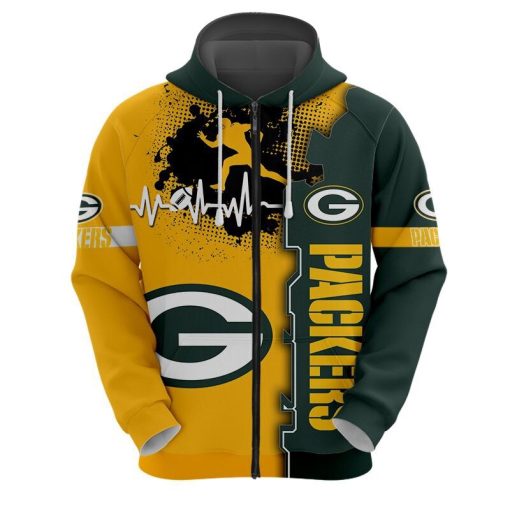 Green Bay Packers Hoodie Graphic Heart ECG Line V20 - Image 2