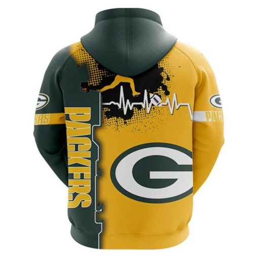 Green Bay Packers Hoodie Graphic Heart ECG Line V20 - Image 3