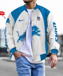 Customize Your Name With Detroit Lions Button Down Baseball Varsity Bomber Jacket