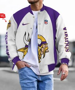 Customize Your Name With Minnesota Vikings Button Down Baseball Varsity Bomber Jacket