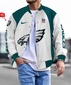 Customize Your Name With Philadelphia Eagles Button Down Baseball Varsity Bomber Jacket