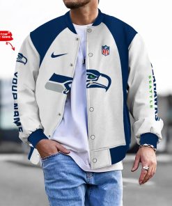 Customize Your Name With Seattle Seahawks Button Down Baseball Varsity Bomber Jacket