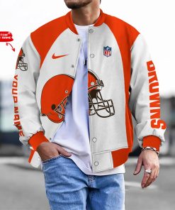 Customize Your Name With Cleveland Browns Button Down Baseball Varsity Bomber Jacket