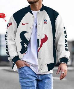 Customize Your Name With Houston Texans Button Down Baseball Varsity Bomber Jacket