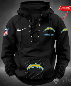 Los Angeles Chargers Lace-Up Cross V-Neck Drawstring Hoodie
