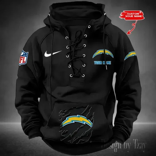 Los Angeles Chargers Lace-Up Cross V-Neck Drawstring Hoodie