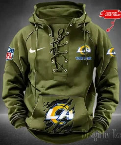Los Angeles Rams Lace-Up Cross V-Neck Drawstring Hoodie